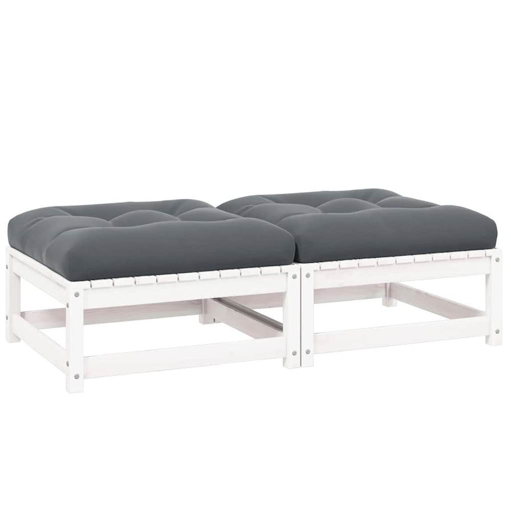 vidaXL Garden Footstools with Cushions 2 pcs White Solid Pine Wood