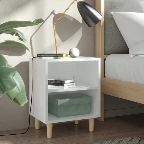 Weißer Nachttisch mit Holzbeinen 40x30x50 cm