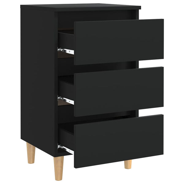 Schwarzer Nachttisch mit Holzbeinen 40x35x69 cm