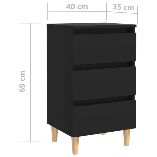 Schwarzer Nachttisch mit Holzbeinen 40x35x69 cm