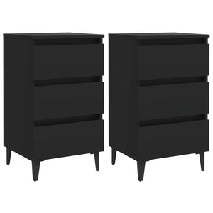 Schwarze Nachttische mit Metallbeinen, 2er-Set