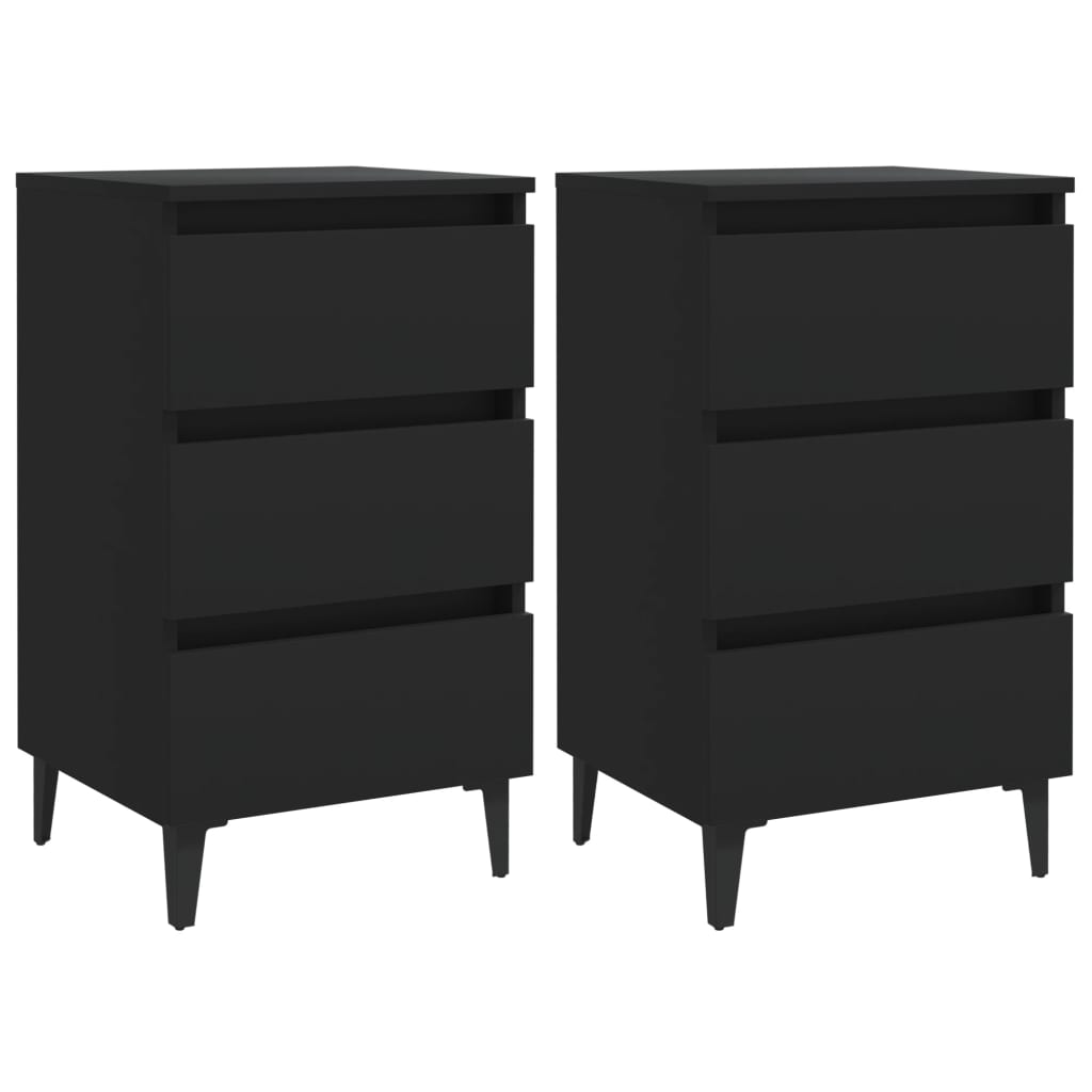Schwarze Nachttische mit Metallbeinen, 2er-Set