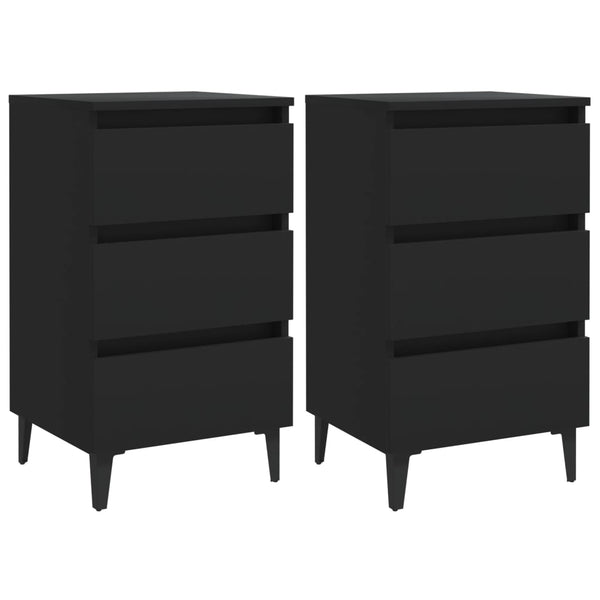 Schwarze Nachttische mit Metallbeinen, 2er-Set