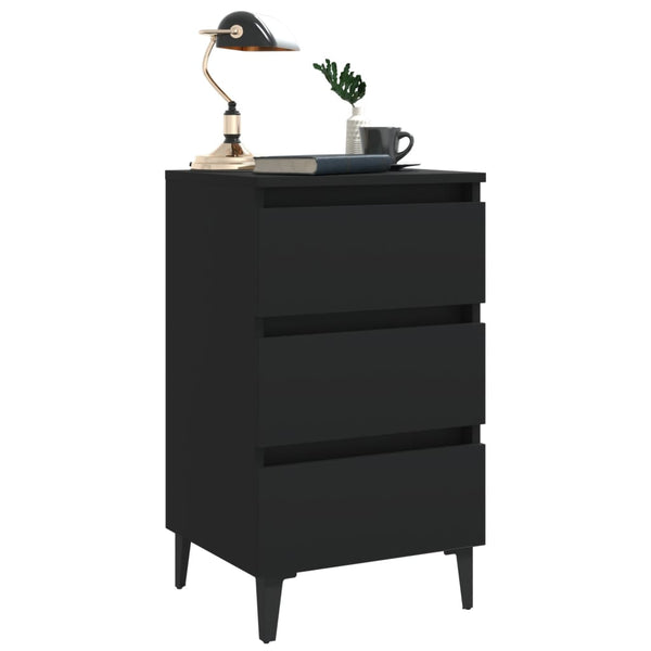 Schwarze Nachttische mit Metallbeinen, 2er-Set