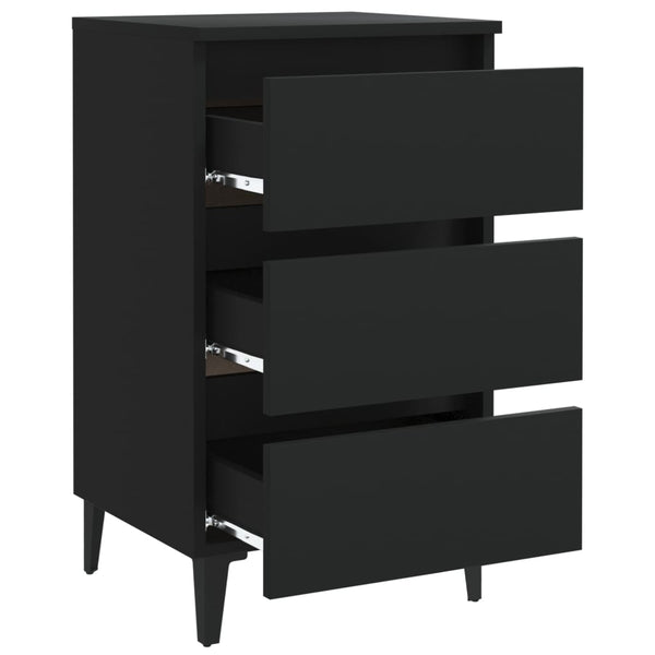 Schwarze Nachttische mit Metallbeinen, 2er-Set