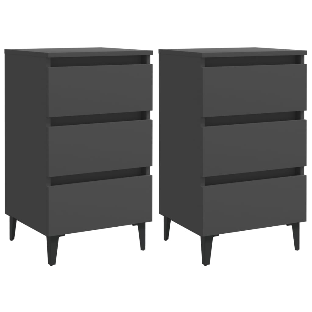 Graue Nachttische mit Metallbeinen, 2er-Set