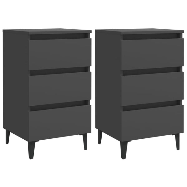 Graue Nachttische mit Metallbeinen, 2er-Set