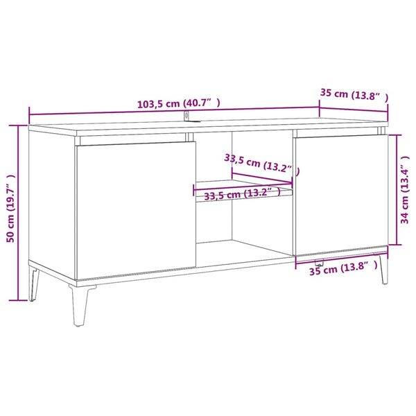 vidaXL TV Cabinet with Metal Legs Sonoma Oak 103.5x35x50 cm