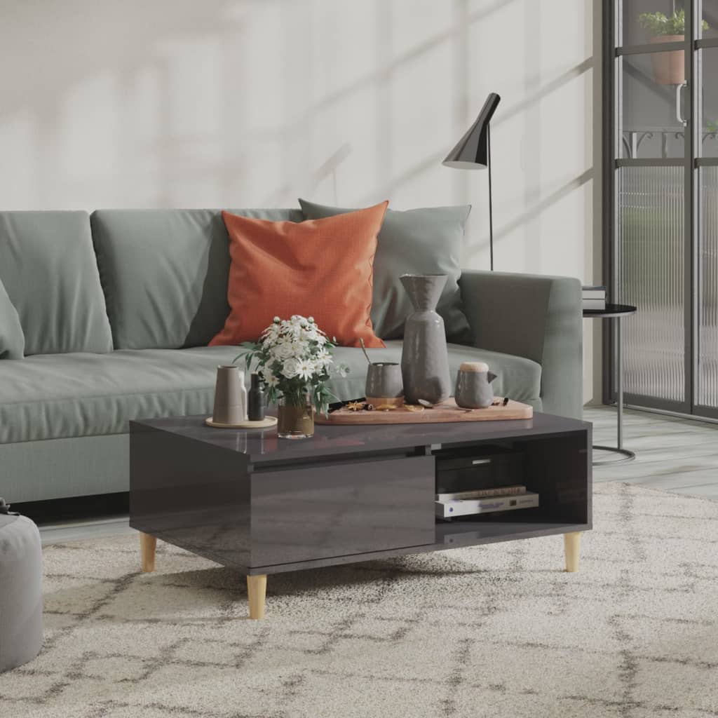 vidaXL Coffee Table High-Gloss Grey 90x60x35 cm Engineered Wood