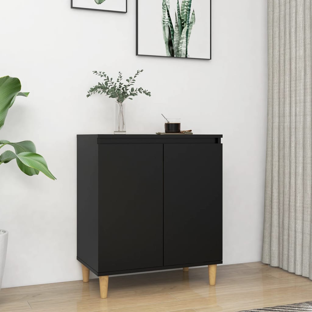 Schwarzes Sideboard mit Holzbeinen 60x35x70 cm
