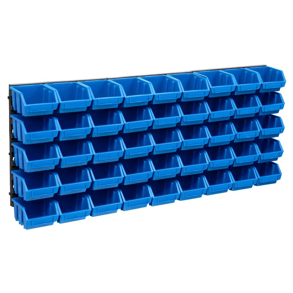 vidaXL 48-Piece Small Parts Storage Bin Set with Wall Panels Blue Black