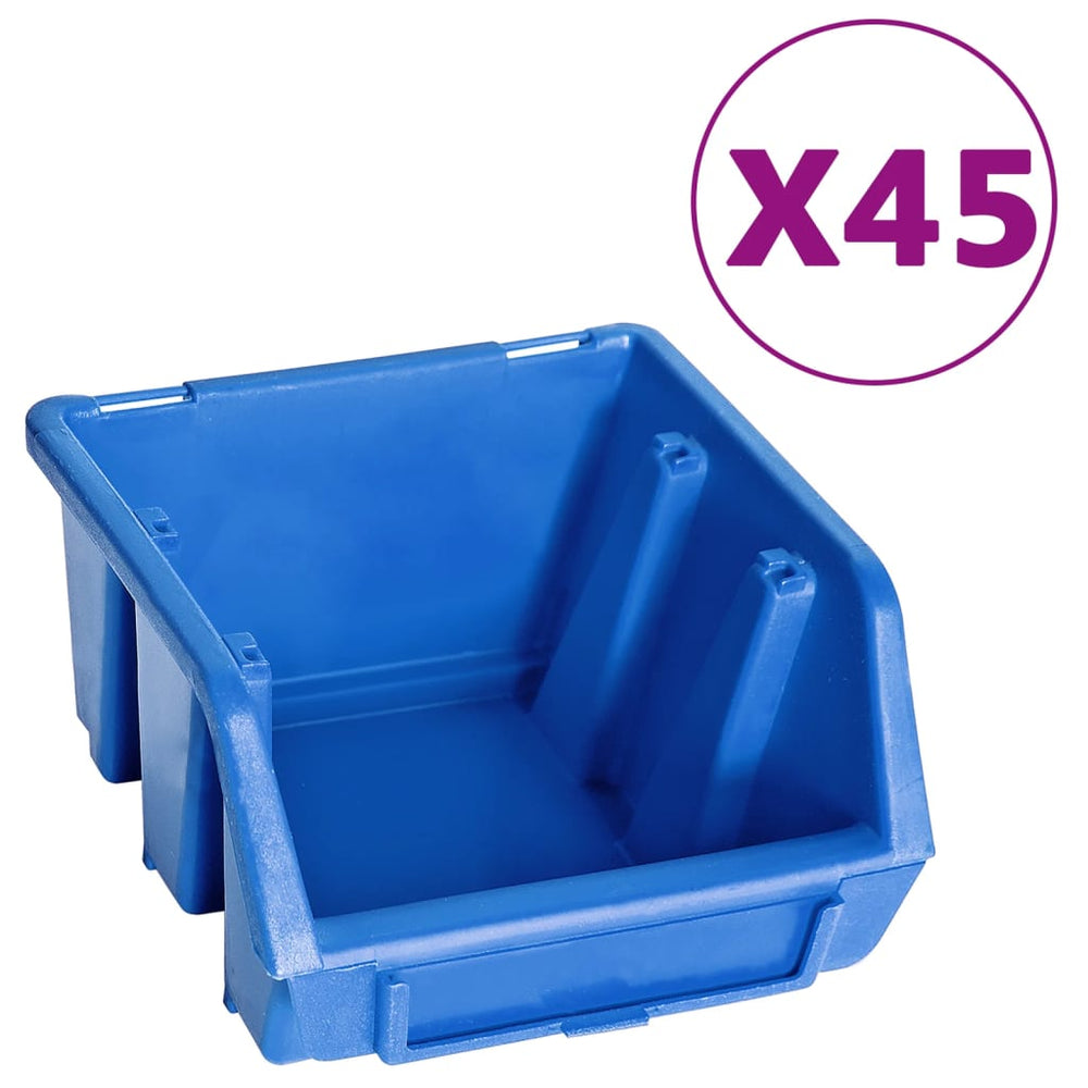 vidaXL 48-Piece Small Parts Storage Bin Set with Wall Panels Blue Black