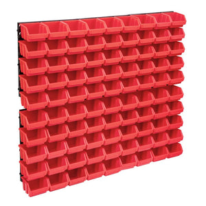 vidaXL 96-piece Small Parts Storage Bin Set with Wall Panels Red Black