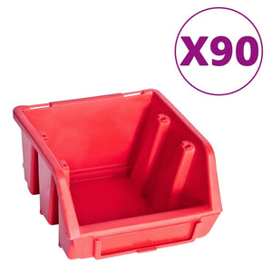 vidaXL 96-piece Small Parts Storage Bin Set with Wall Panels Red Black
