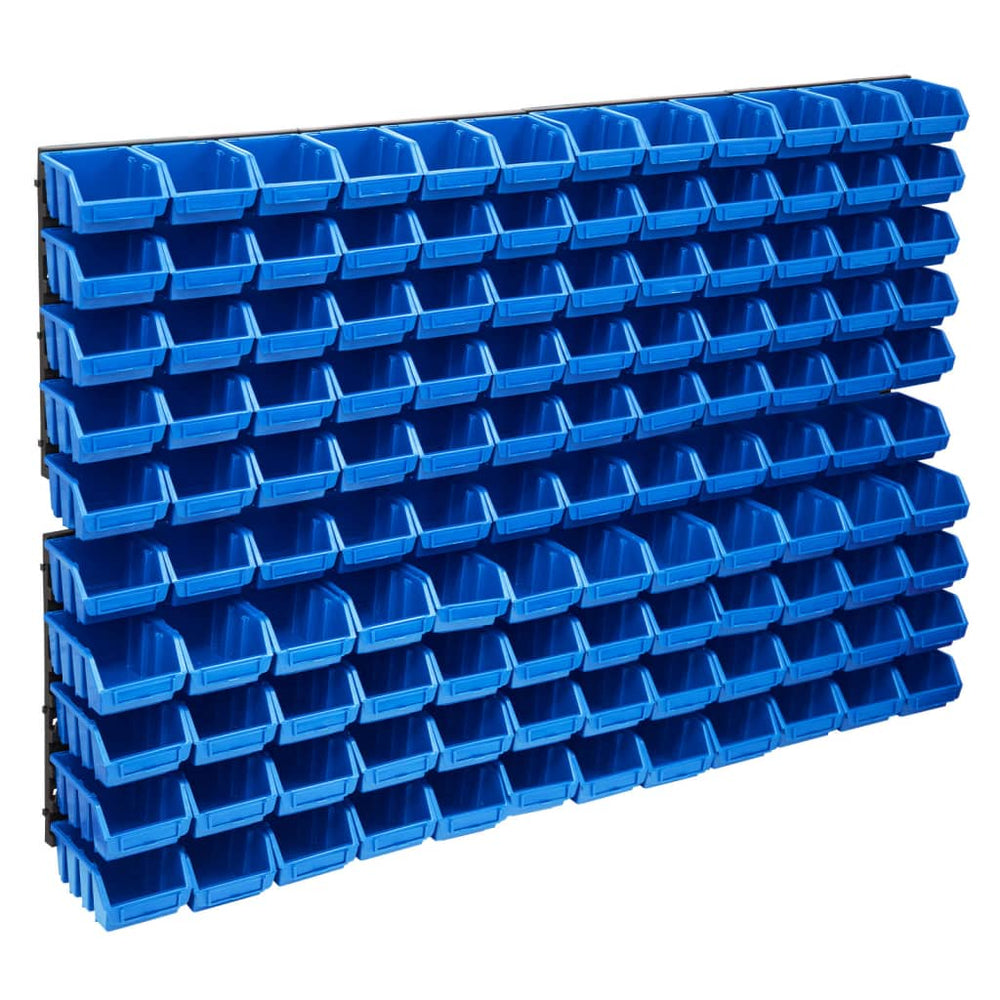 vidaXL 128-Piece Wall Mounted Storage Bin Set for Small Parts Blue