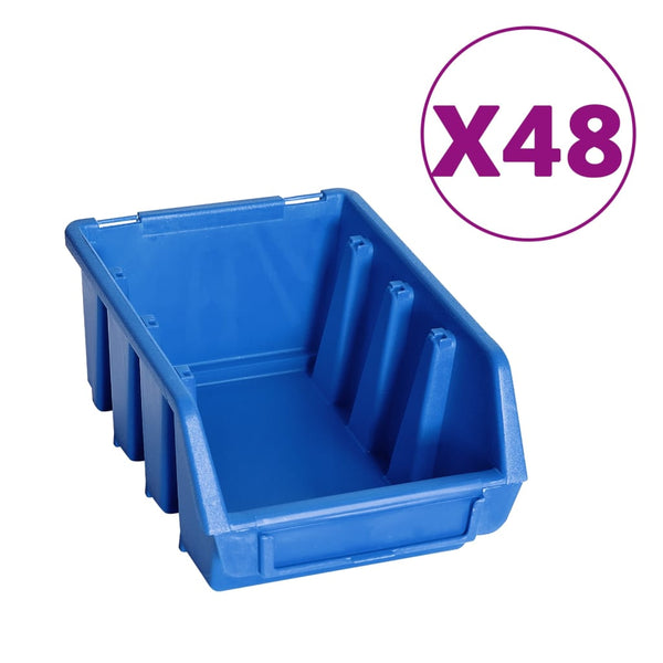 vidaXL 128-Piece Wall Mounted Storage Bin Set for Small Parts Blue