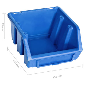 vidaXL 128-Piece Wall Mounted Storage Bin Set for Small Parts Blue