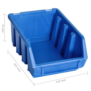 vidaXL 128-Piece Wall Mounted Storage Bin Set for Small Parts Blue