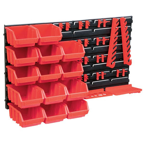 vidaXL 39-Piece Small Parts Container Set with Wall Panels Red Black