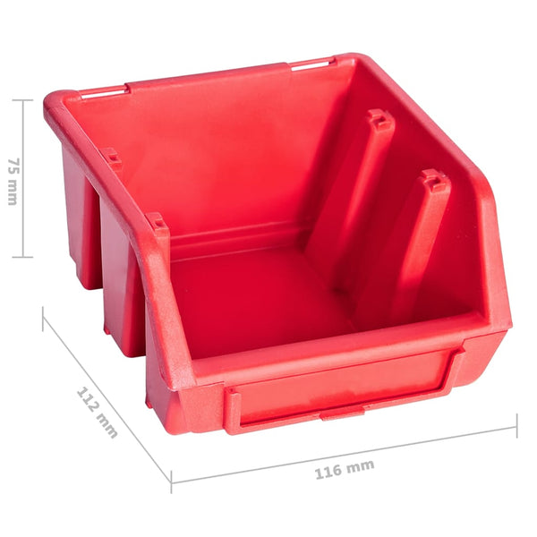vidaXL 39-Piece Small Parts Container Set with Wall Panels Red Black