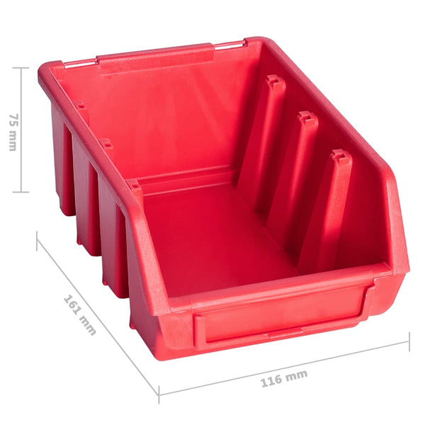 vidaXL 39-Piece Small Parts Container Set with Wall Panels Red Black