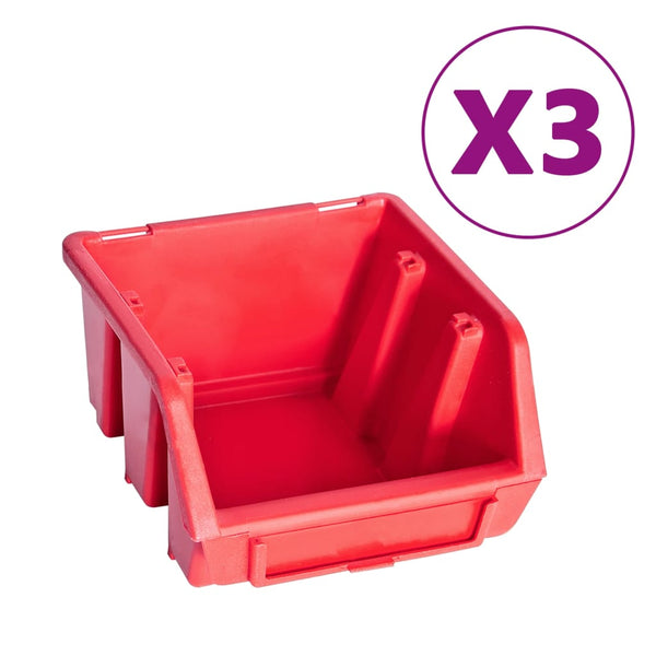 vidaXL 34-Piece Small Parts Storage Bin Set with Wall Panels Red Black