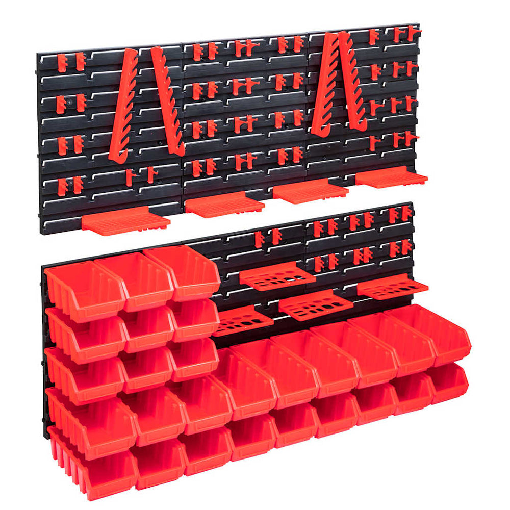 vidaXL 103-Piece Tool Wall with Storage Bins Red and Black