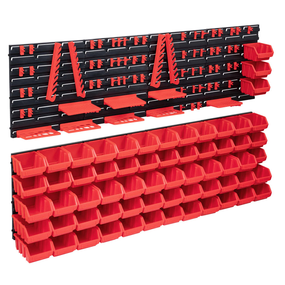 vidaXL 141-Piece Tool Wall with Storage Bins Red and Black