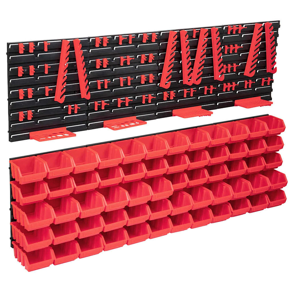 vidaXL 136-piece Tool Rack with Storage Bins Red and Black