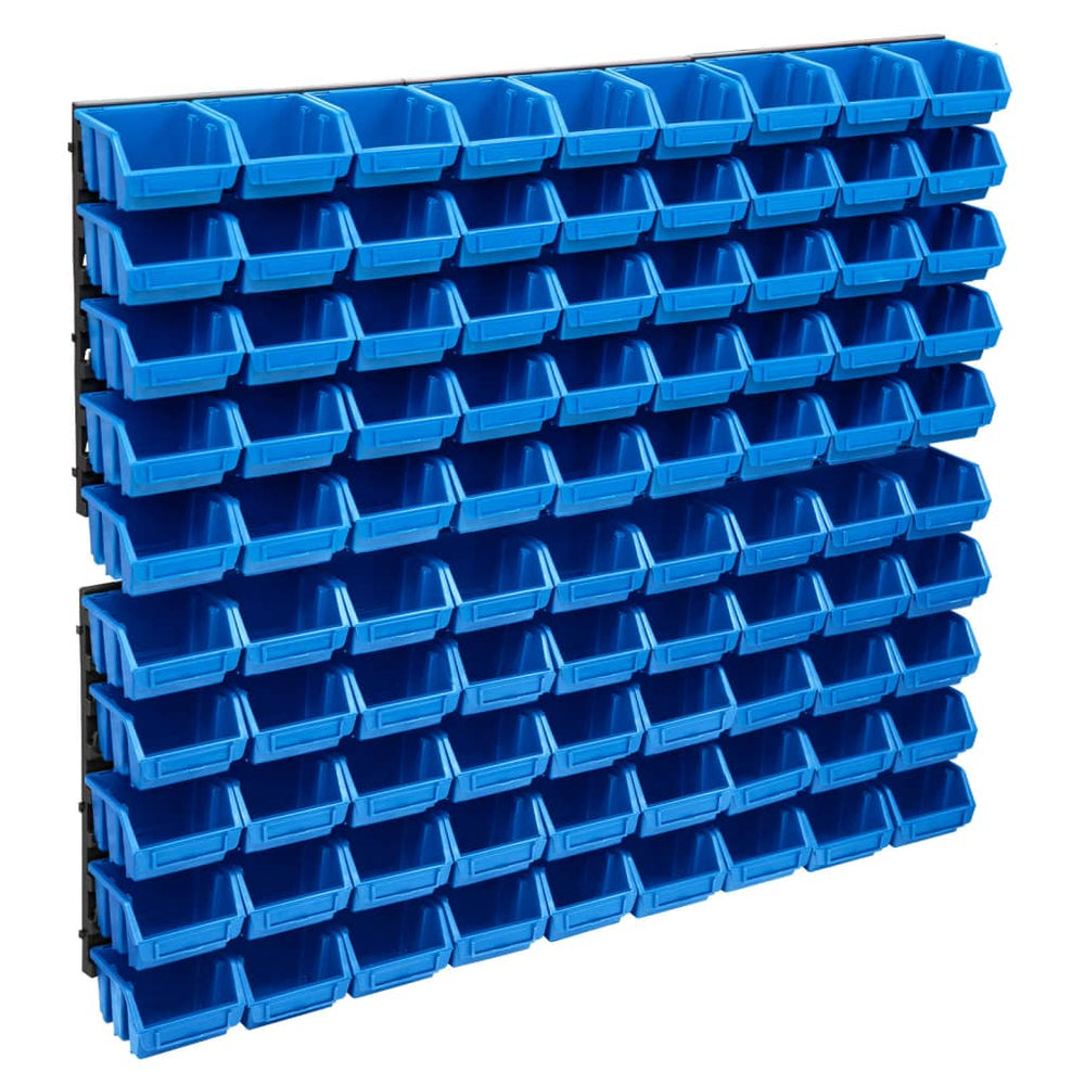vidaXL 96-Piece Small Parts Bin Set with Wall Panels Blue Black