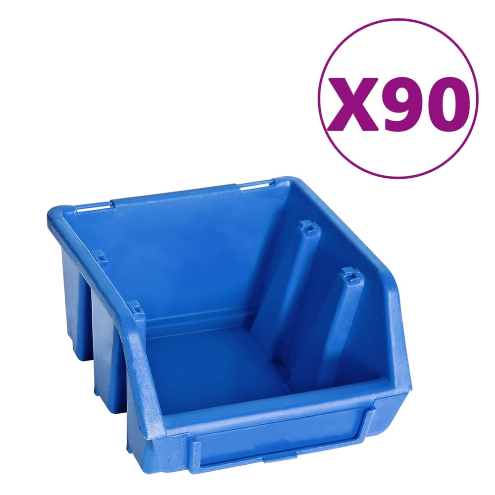 vidaXL 96-Piece Small Parts Bin Set with Wall Panels Blue Black