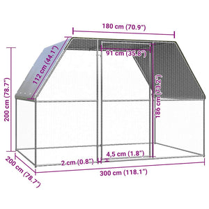 vidaXL Outdoor Chicken Coop 3x2x2 m Galvanized Steel