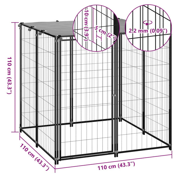 vidaXL Dog Kennel 110x110x110 cm Steel Black