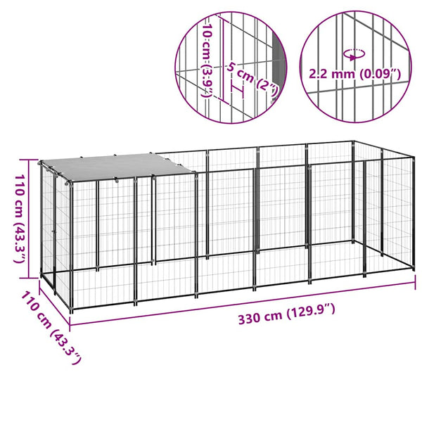 vidaXL Dog Kennel Black 330x110x110 cm Steel