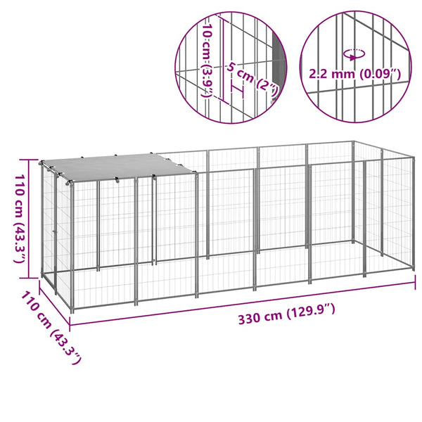 vidaXL Dog Kennel Silver 330x110x110 cm Steel
