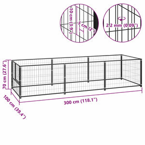 vidaXL Dog Kennel Black 300x100x70 cm Steel