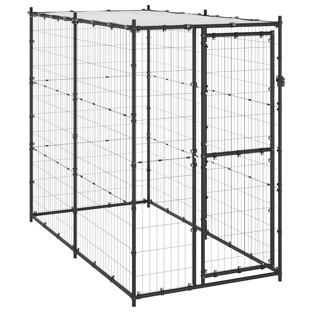 vidaXL Outdoor Steel Dog Kennel with Roof 110x220x180 cm