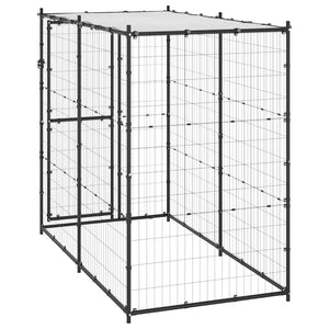 vidaXL Outdoor Steel Dog Kennel with Roof 110x220x180 cm
