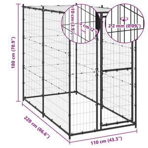 vidaXL Outdoor Steel Dog Kennel with Roof 110x220x180 cm
