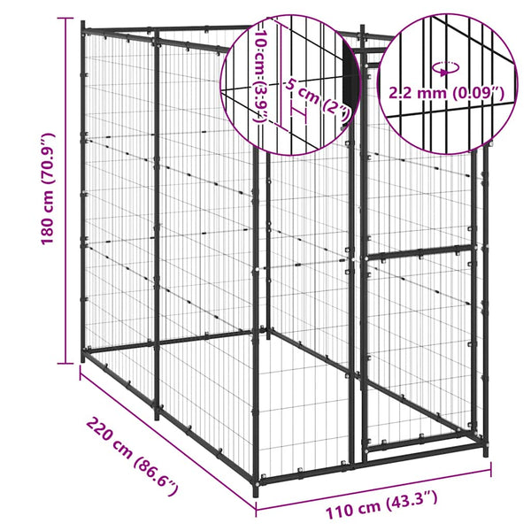 vidaXL Outdoor Dog Kennel Steel 110x220x180 cm