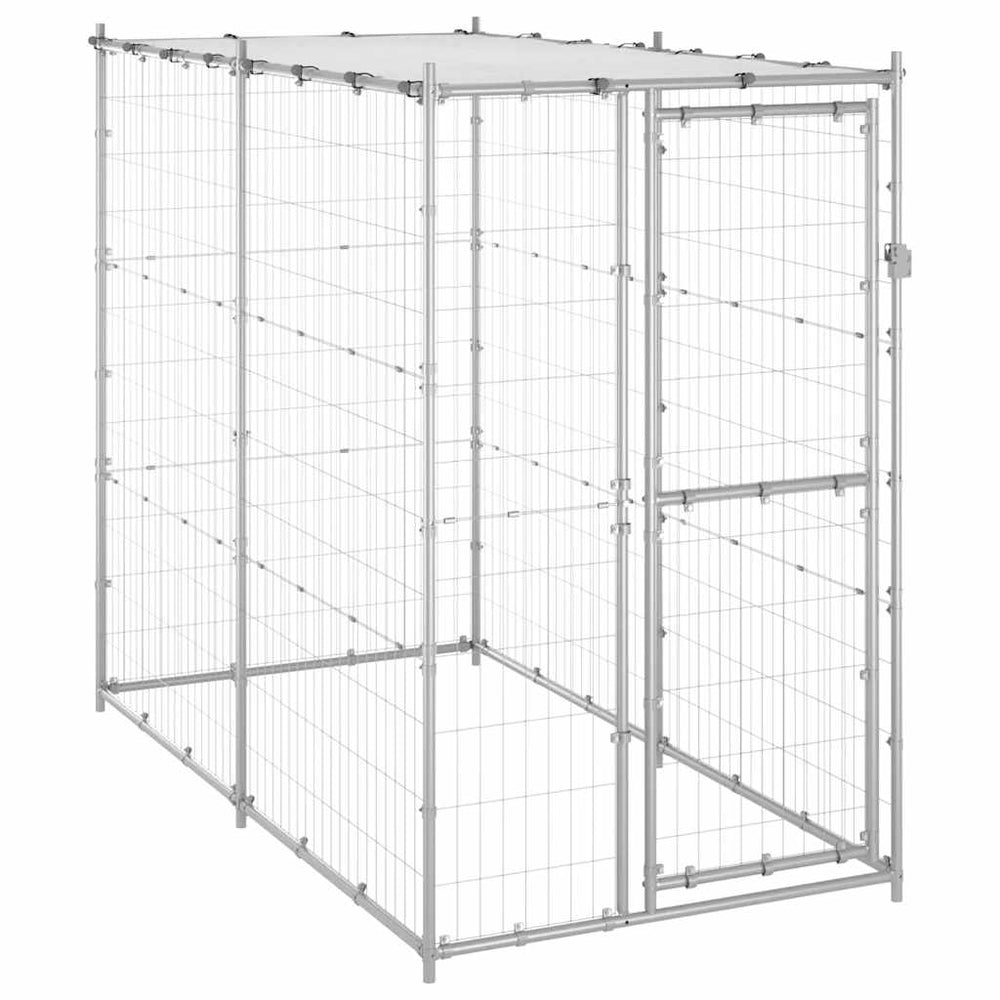 vidaXL Outdoor Dog Kennel with Roof Galvanized Steel 110x220x180 cm