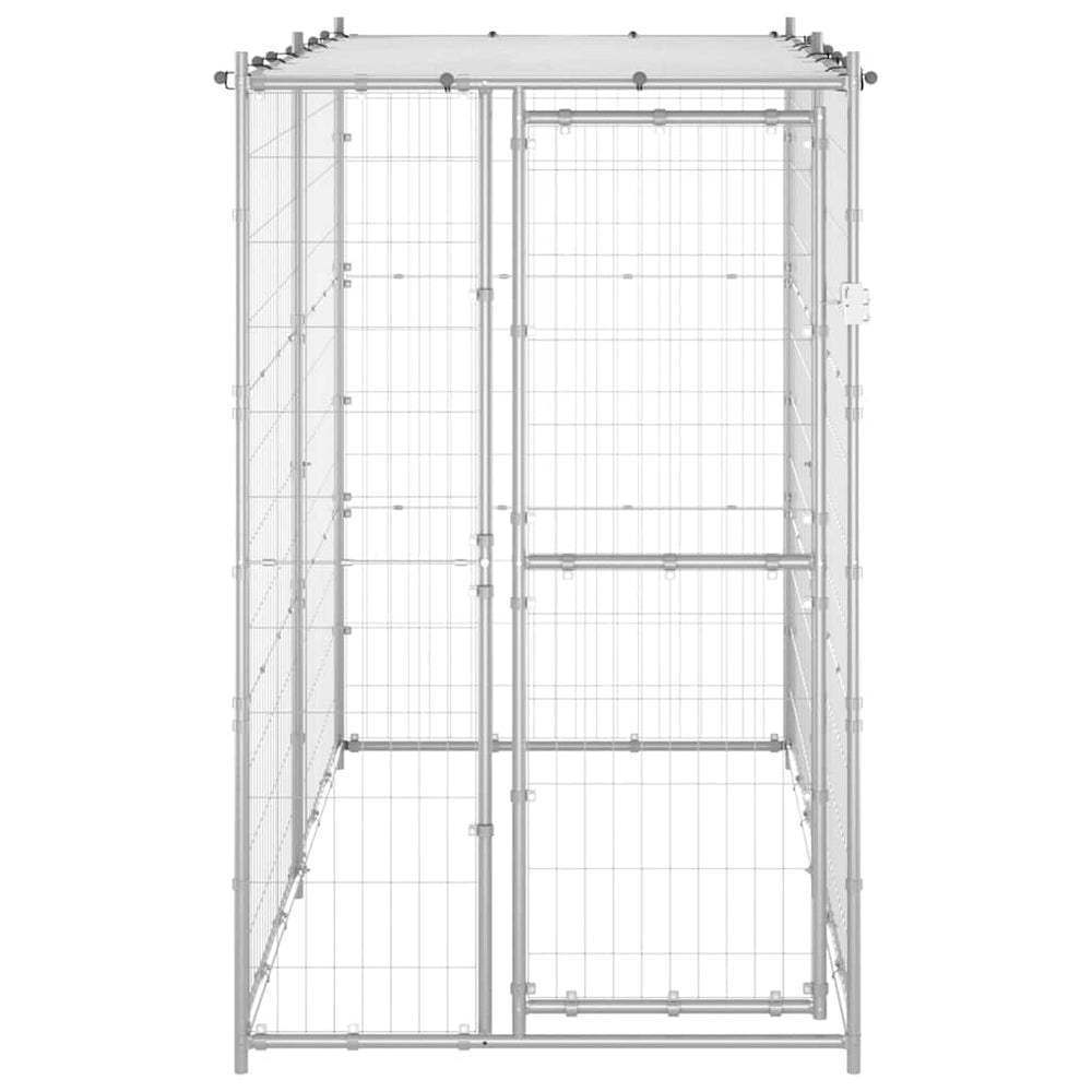 vidaXL Outdoor Dog Kennel with Roof Galvanized Steel 110x220x180 cm