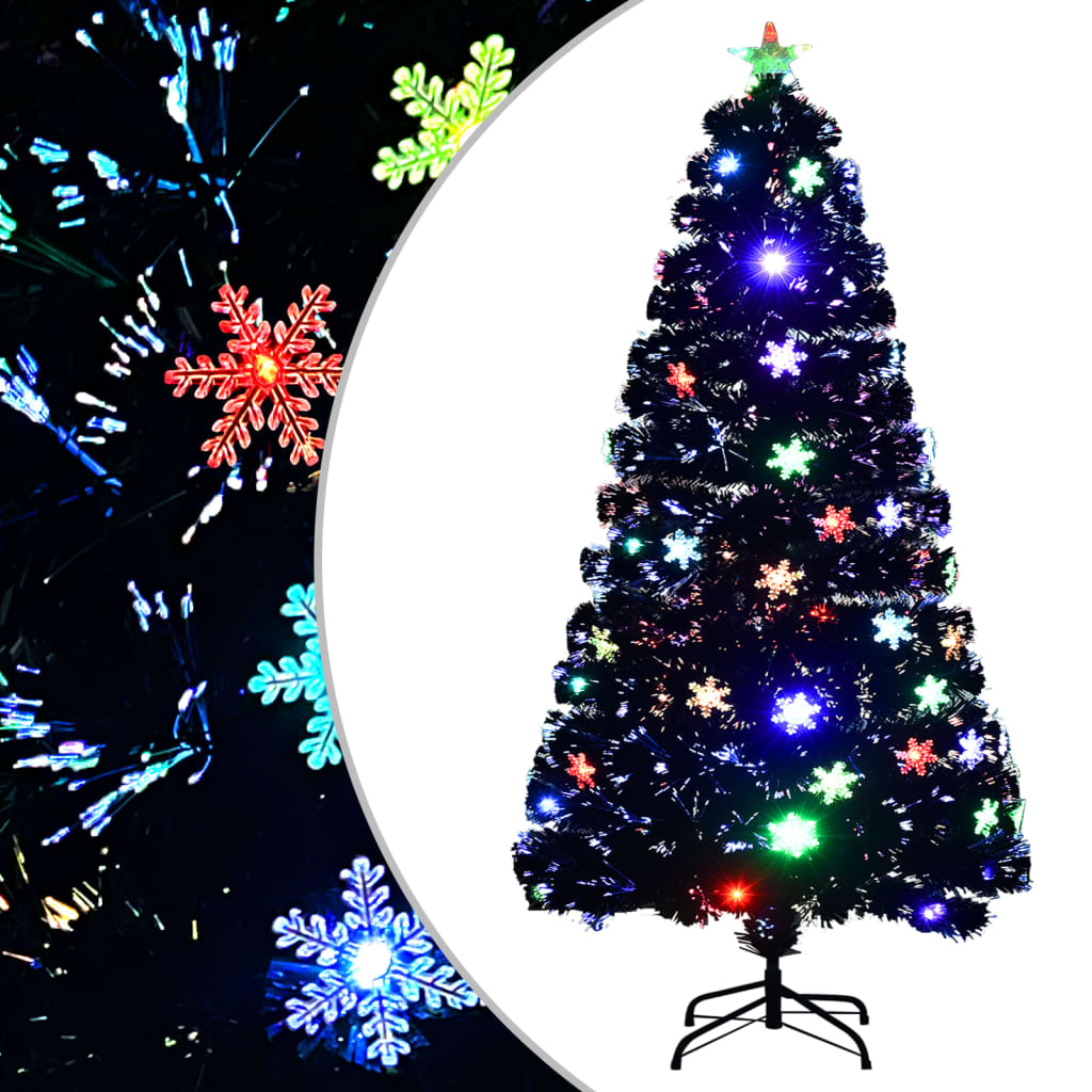 vidaXL Christmas Tree with LED Snowflakes Black 120 cm Fibre Optic