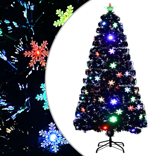 vidaXL Christmas Tree with LED Snowflakes Black 120 cm Fibre Optic