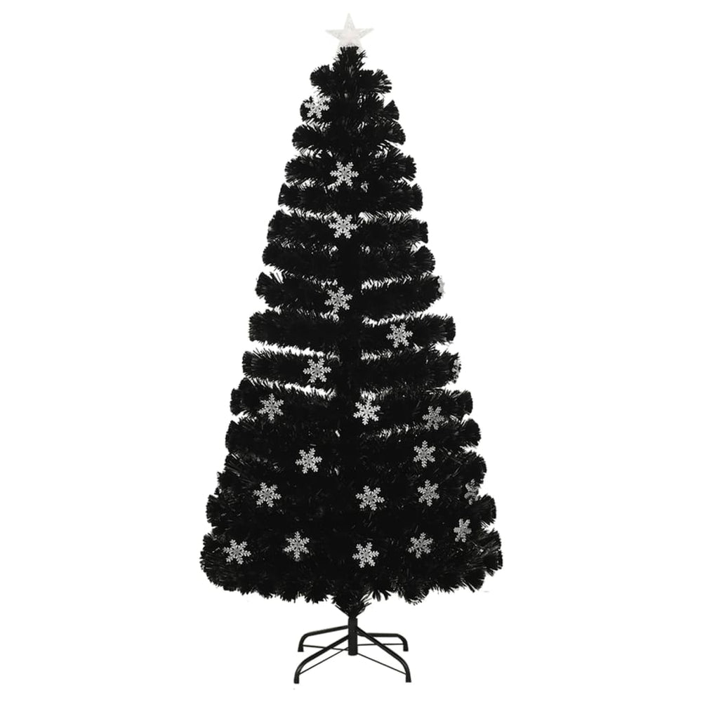 vidaXL Christmas Tree with LED Snowflakes Black 150 cm Fiber Optic