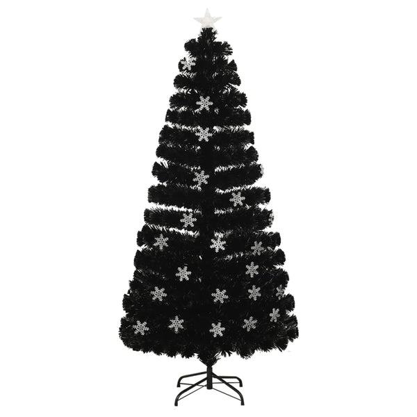vidaXL Christmas Tree with LED Snowflakes Black 150 cm Fiber Optic