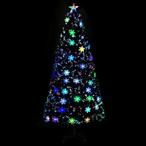 vidaXL Christmas Tree with LED Snowflakes Black 150 cm Fiber Optic