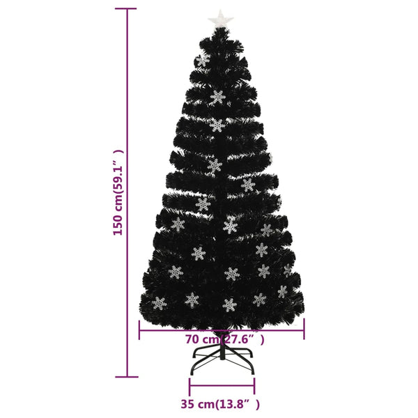 vidaXL Christmas Tree with LED Snowflakes Black 150 cm Fiber Optic