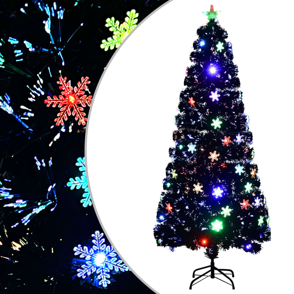 vidaXL Christmas Tree with LED Snowflakes Black 180 cm Fiber Optic