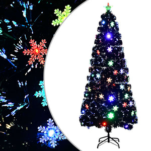 vidaXL Christmas Tree with LED Snowflakes Black 210 cm Fibre Optic